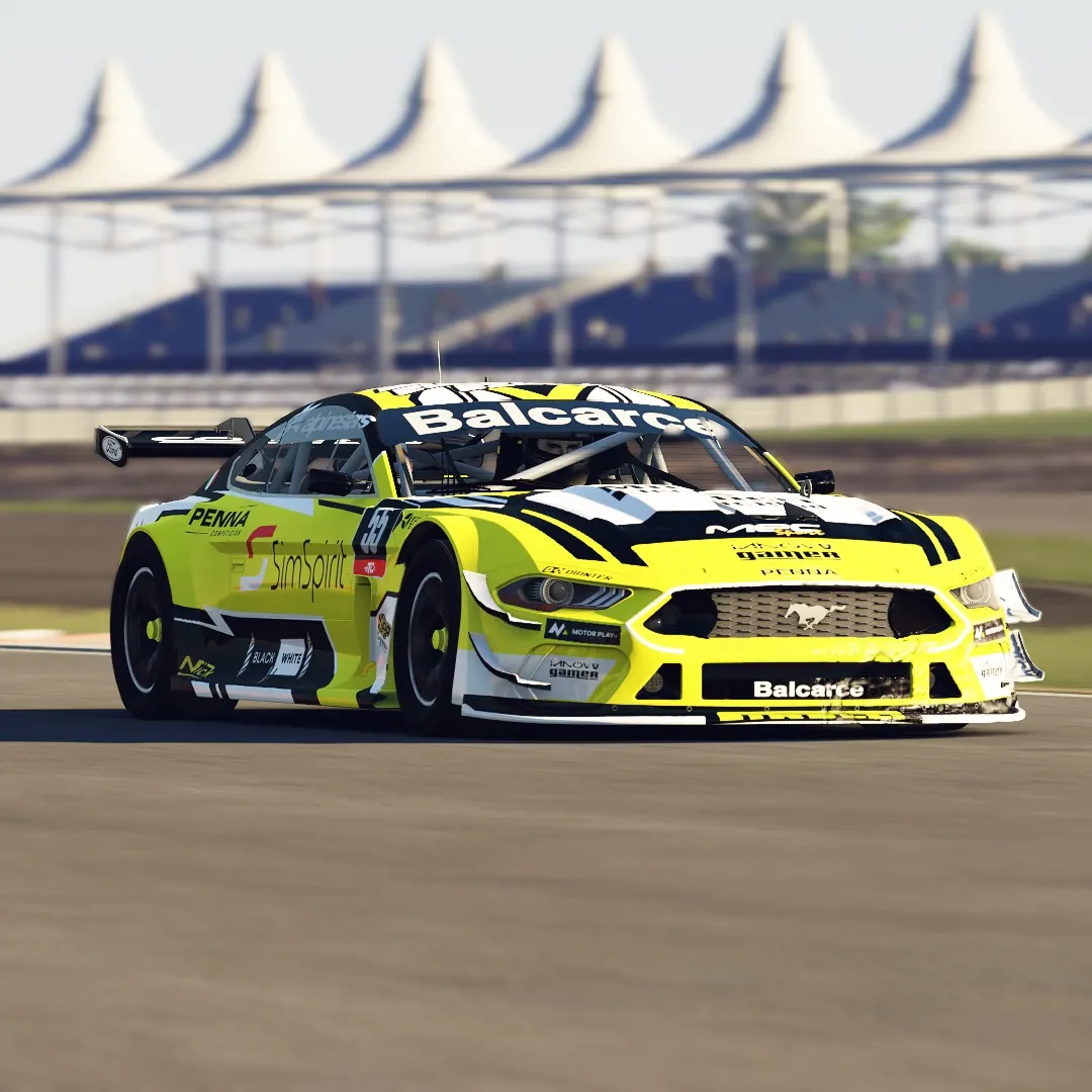 Mustang amarillo y negro con identificación Balcarce